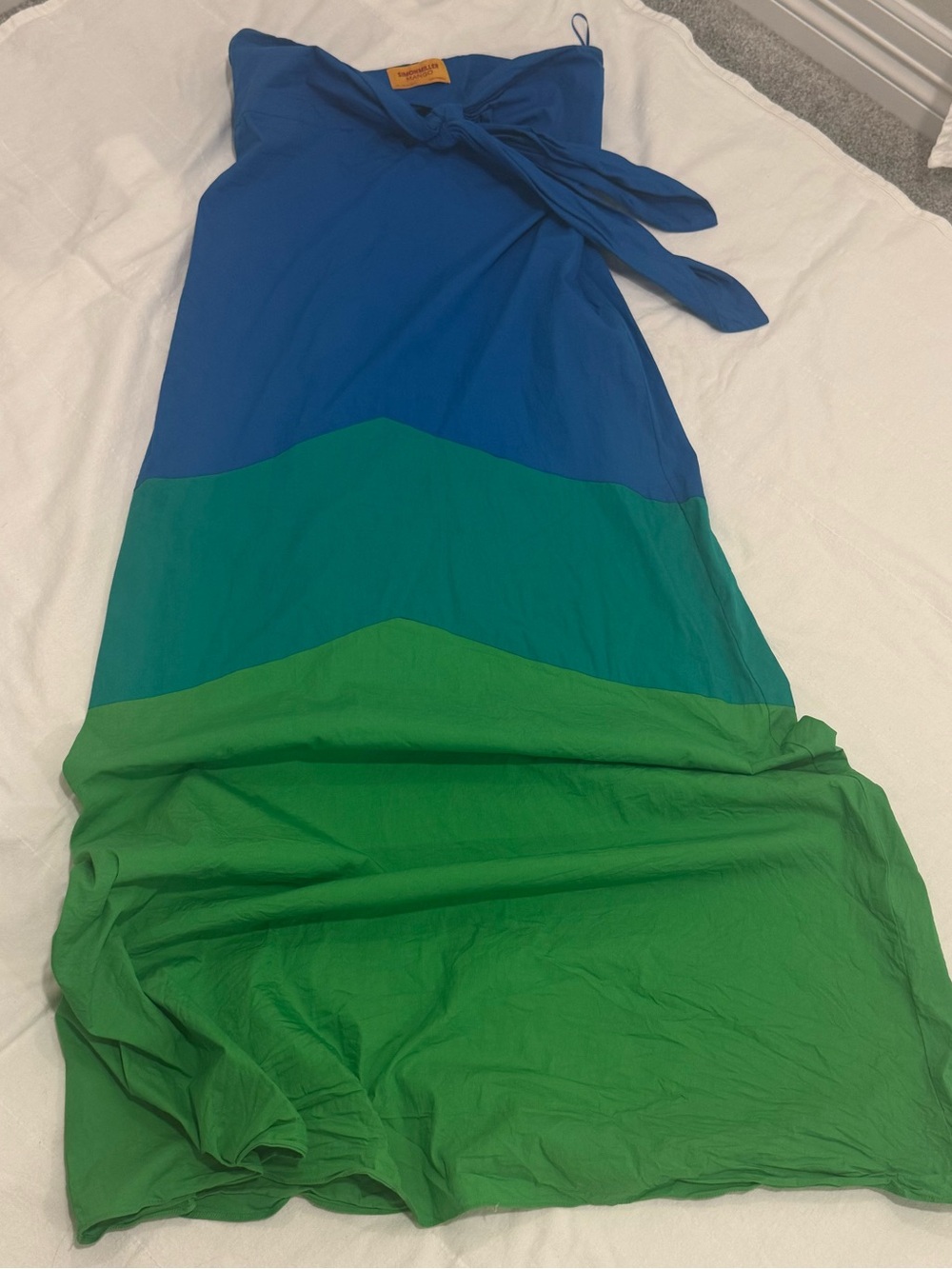 Mango x SIMONMILLER Blue Green Colorblock Strapless Maxi Dress Size 8